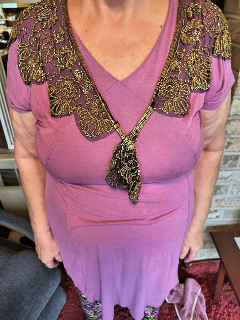 Black And Gold Vintage Beaded Embellished Shawl Wrap Fringe Collar